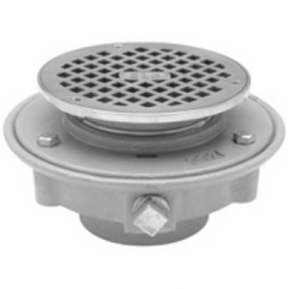 3-inch Cast-Iron, Threaded, Low Profile, Adjustable Floor Drain with Clamp Collar
