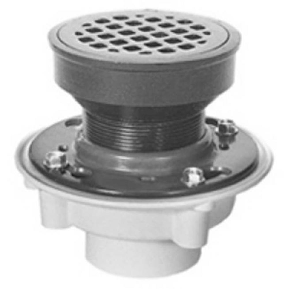3-inch PVC Medium Duty Adjustable Floor Drain with Clamp Collar and Trap Primer