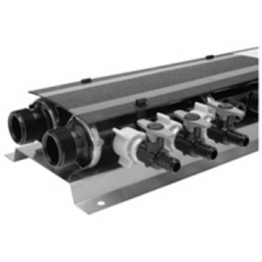 (3) 1'' Male Inlet/Outlets, (3) 1/2'' Male Hot Outlets, and (9) 1/2'&apos
