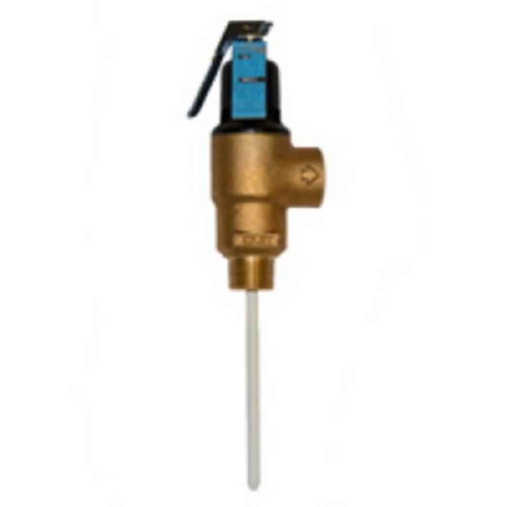 TandP Relief Valve, MNPT x FNPT, 8'' Probe, Set at 150