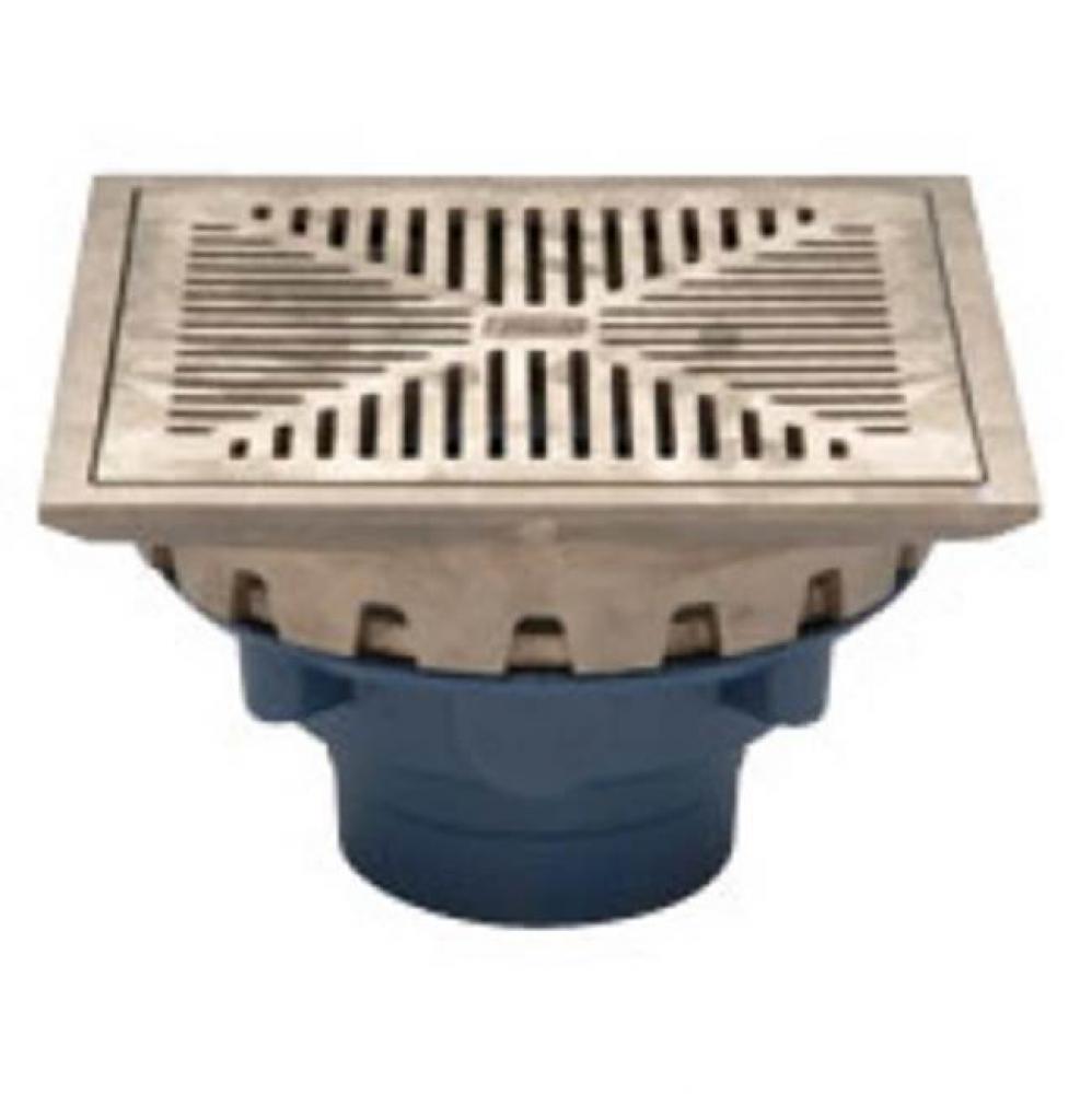 ZN158-4NH 10'' Square prom deck drain with polished nickel bronze heel-proof grate and 4