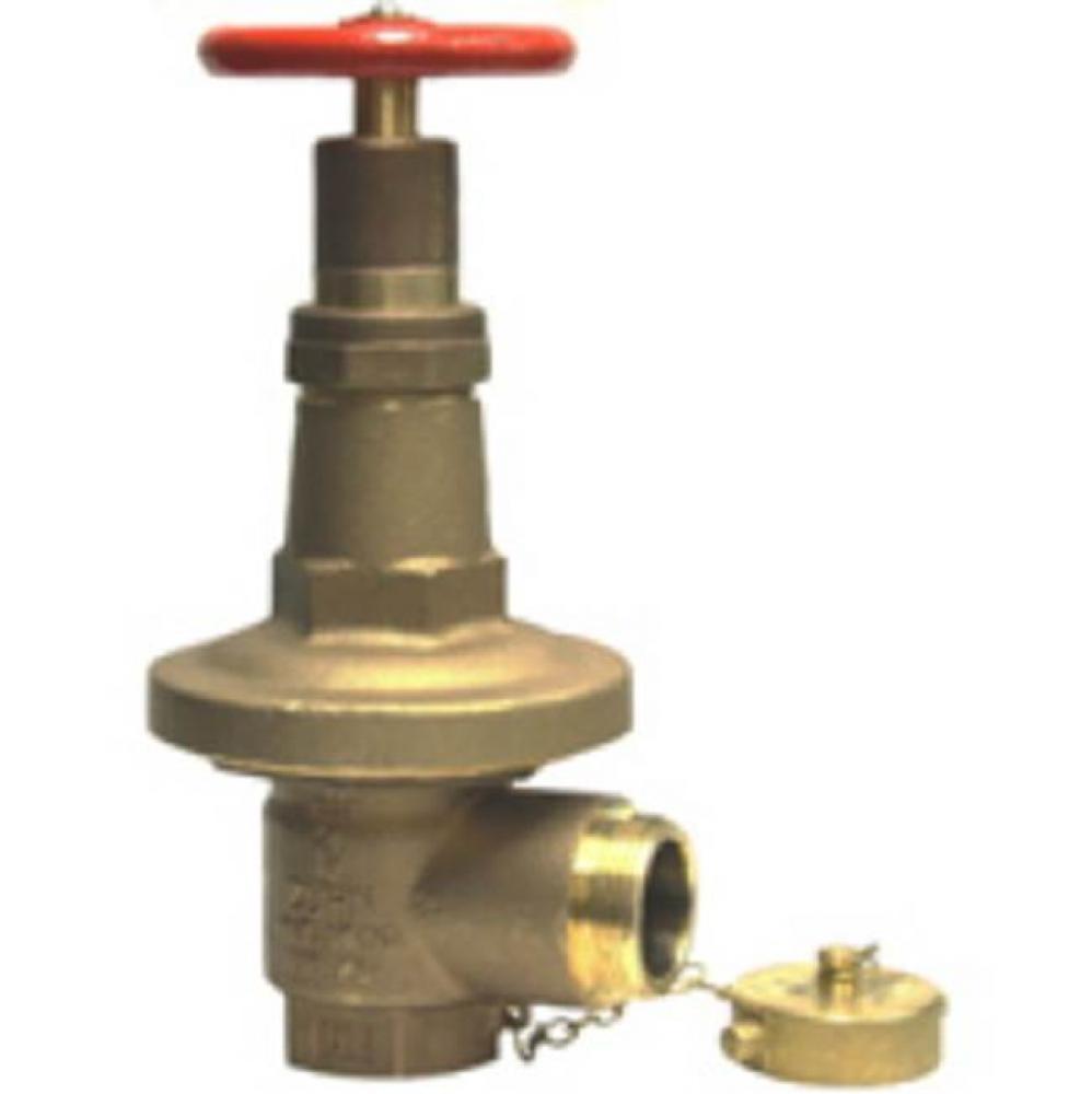 Fire Hose Valve, FNPT x Male Hose THD, Angle, Cap/Chain