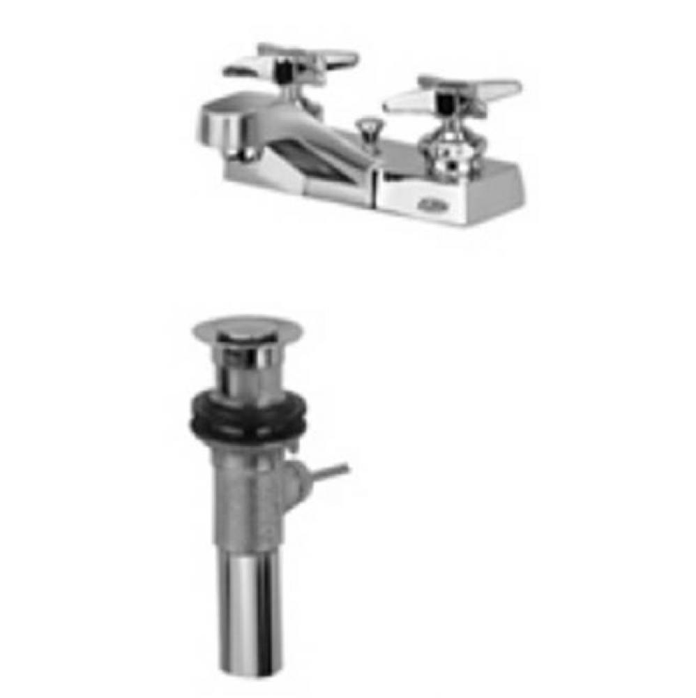 AquaSpec® 4'' centerset deck-mount lavatory faucet with cross handles and Pop-Up Dr