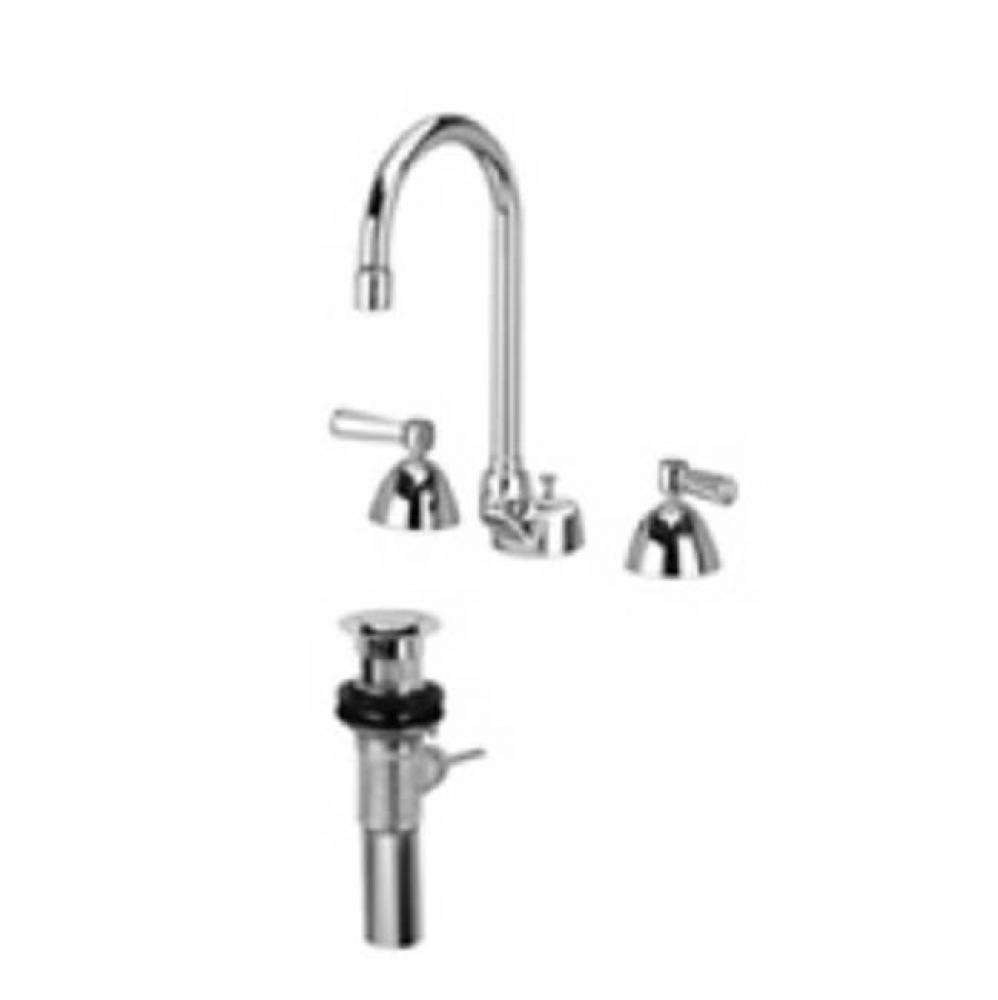 AquaSpec® widespread faucet with 5-3/8'' gooseneck, lever handles and pop-up drain