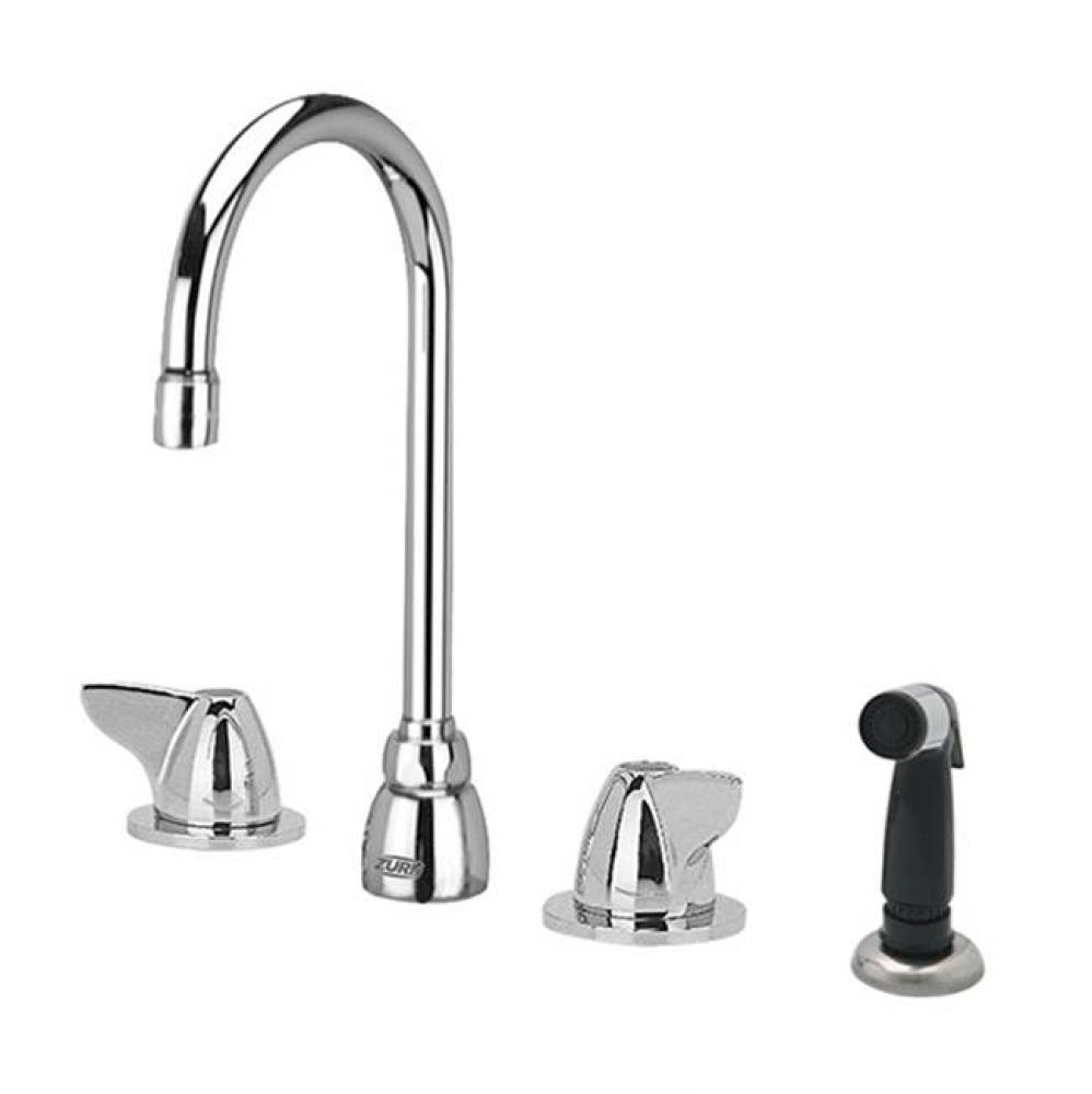 AquaSpec® widespread faucet with 5-3/8'' gooseneck, dome lever handles and hose spr