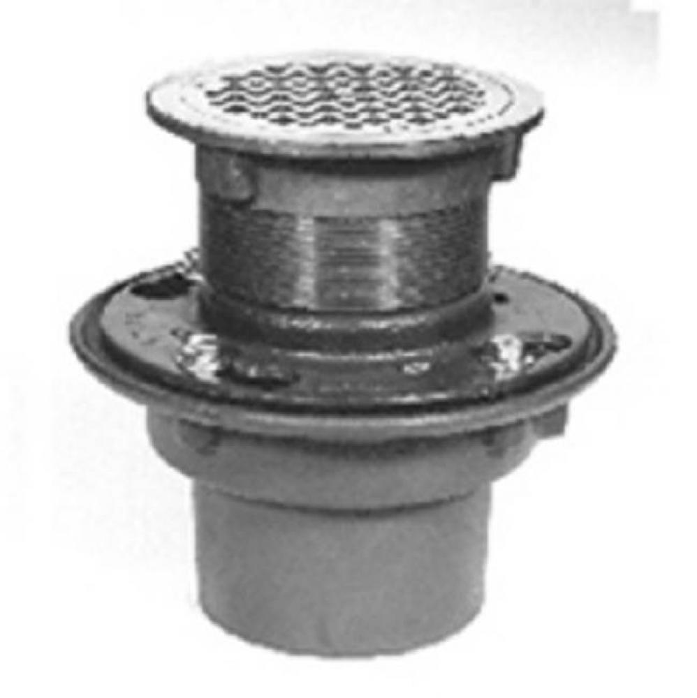 CI Floor Drain w/ 6'' Rd Adj Polished Bronze Strainer w/ Clamp Device