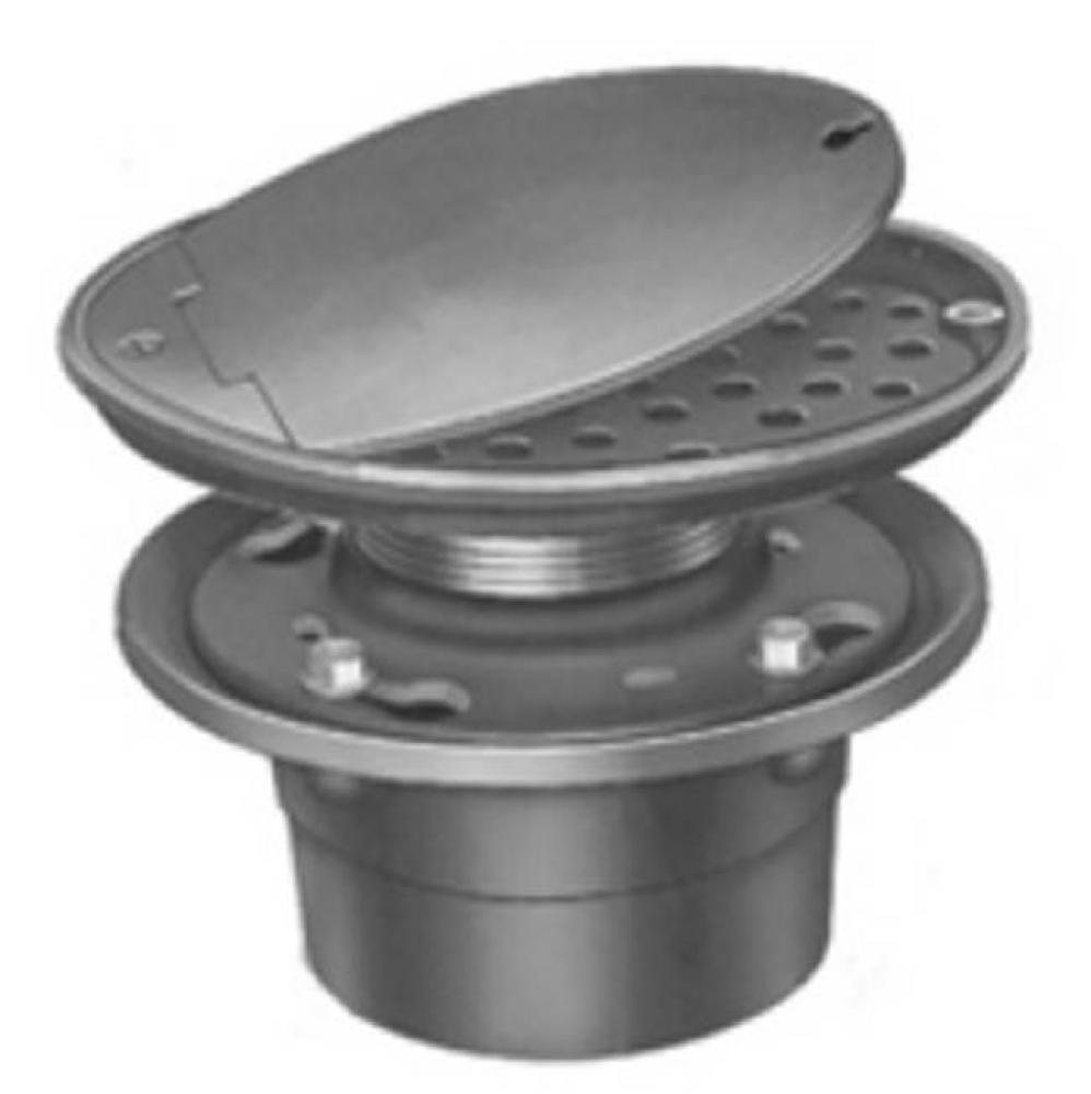 10'' Rd Vandal Proof Access Drain w/ Polished Nickel Top-Hinged Locking Grate