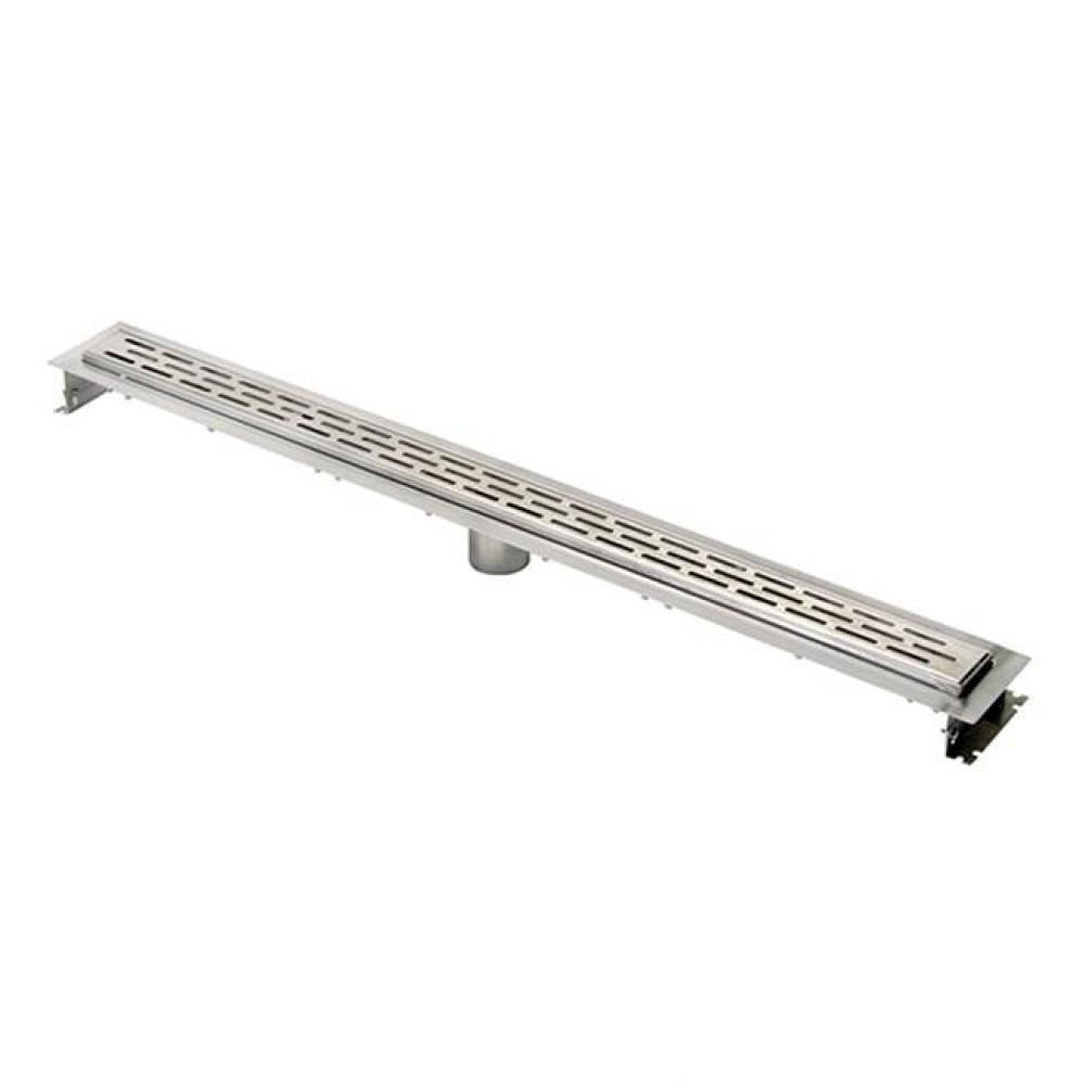 48-Inch Stainless Streel Trench Drain System with Slotted Wave Grate and No-Hub Bottom End Outlet