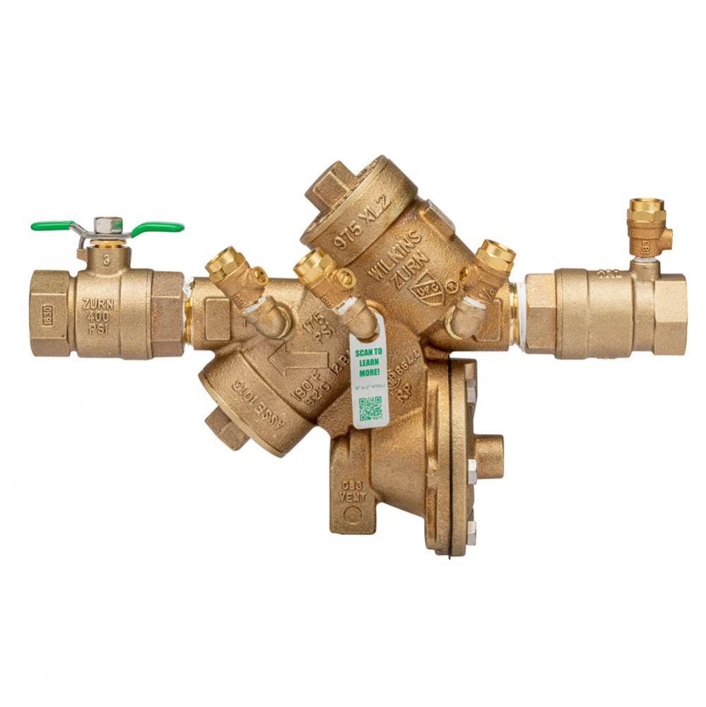 1'' 975Xl2 Reduced Pressure Principle Backflow Preventer With Test Cocks Oriented Face U