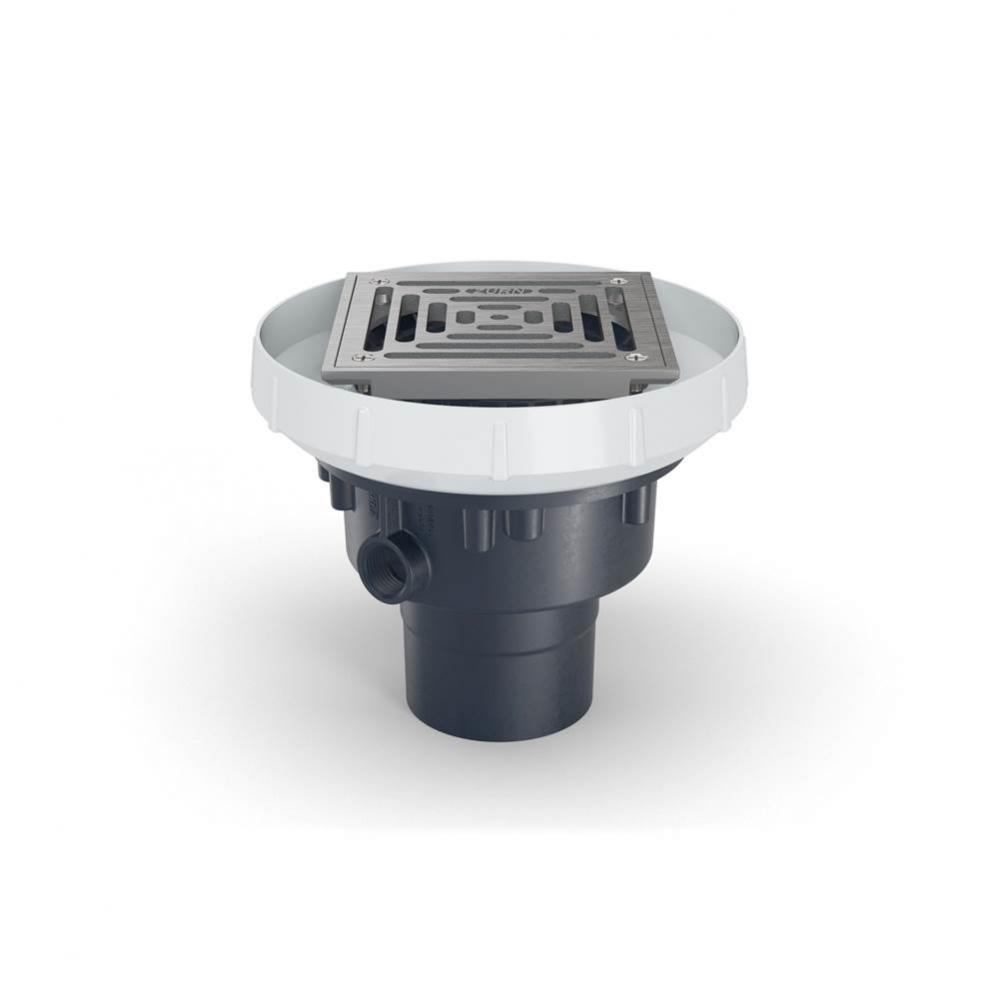 EZ PVC Slab on Grade Floor Drain, 6'' Square Stainless-Steel Strainer, with 2'&apos