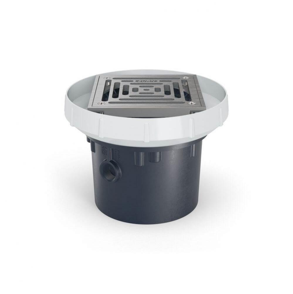 EZ PVC Slab on Grade Floor Drain, 5'' Square Stainless-Steel Strainer, with 4'&apos