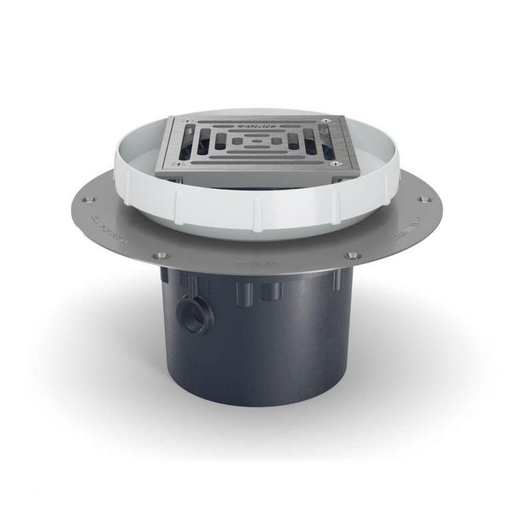 ABS Floor Drain ? 5-inch Stainless-Steel Head and Deck Plate with 4-inch Bottom Outlet
