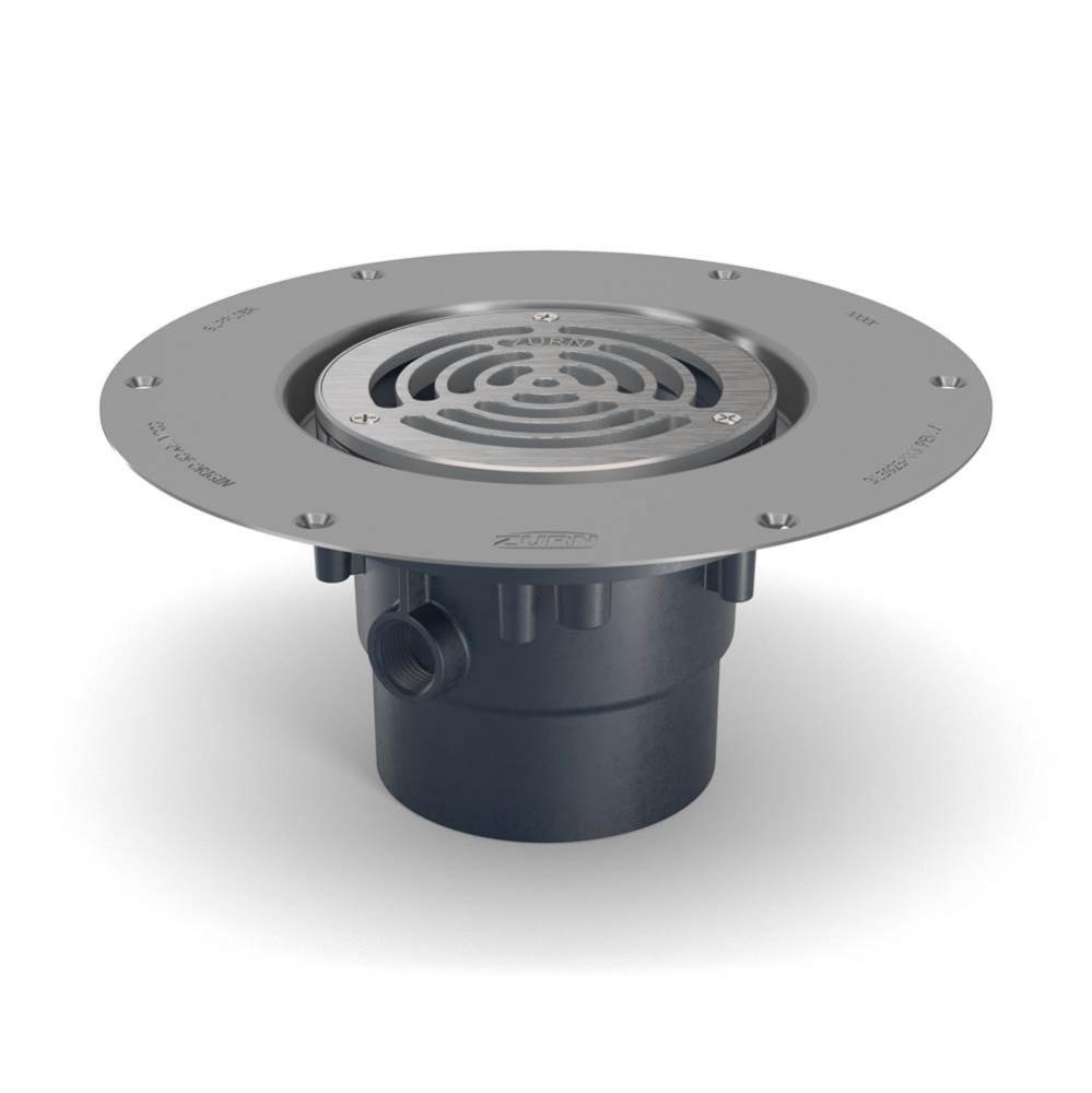 ABS Adjustable Floor Drain ? 5-inch Stainless-Steel Head with Deck Plate and 3-inch x 4-inch Solve