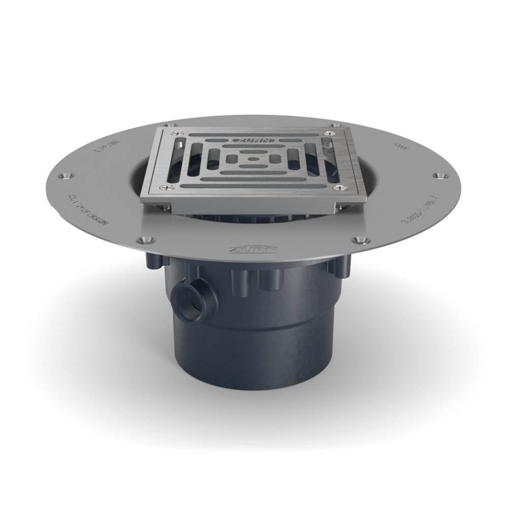 ABS Adjustable Floor Drain ? 5-inch Stainless-Steel Head with Deck Plate and 2-inch x 3-inch Solve