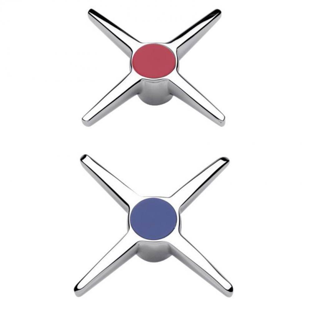AquaSpec® Two Cross/Four-Arm Handles for Hot (Red) and Cold (Blue), 3''