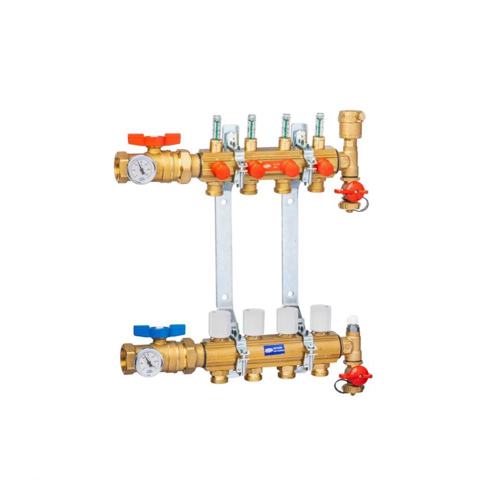 4-Port Manifold, Inline Air Vent and Supply/Return Ball Valves