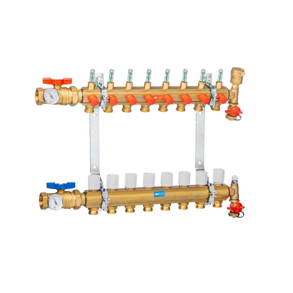 8-Port Manifold, Inline Air Vent and Supply/Return Ball Valves