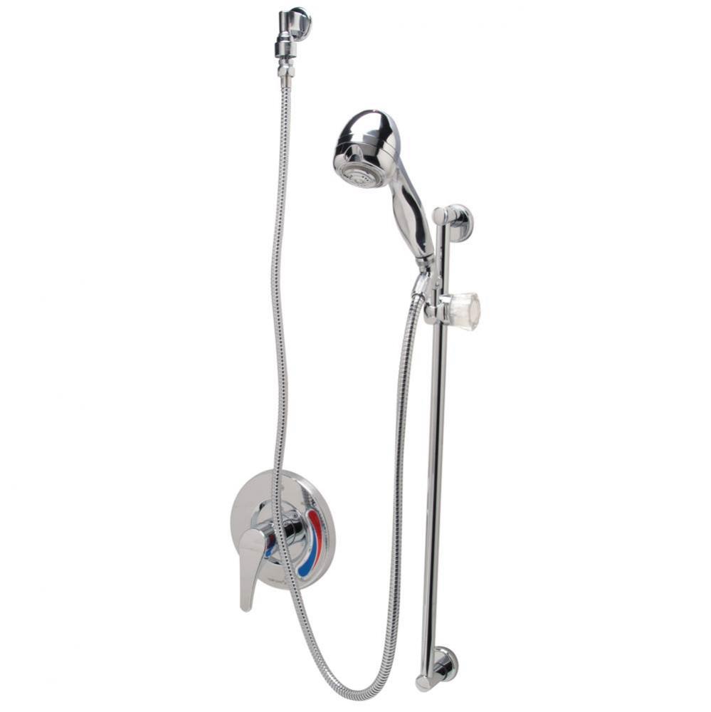 Temp-Gard® III Tub and Hand Wall Shower Unit w/ 24'' Slide Bar, 60'' Meta