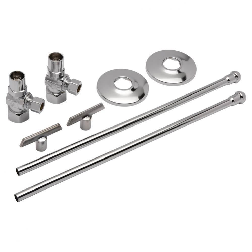 Two Quarter-Turn Angle Stops with Loose Key, 12'' Flexible Risers, Steel Flanges, 1/2&ap