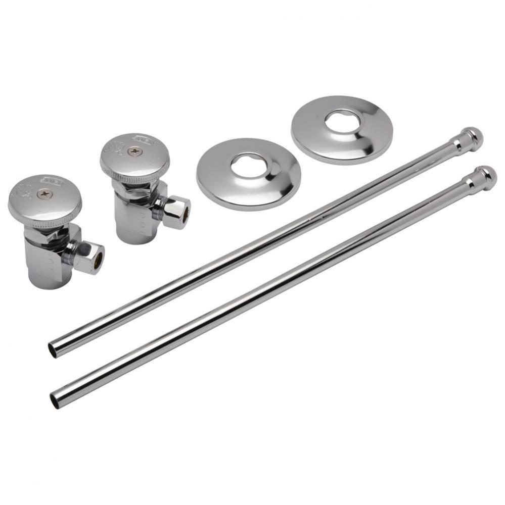 Two Heavy-Duty Angle Stops with Round Handles, 12'' Flexible Risers, Steel Flanges, 1/2&