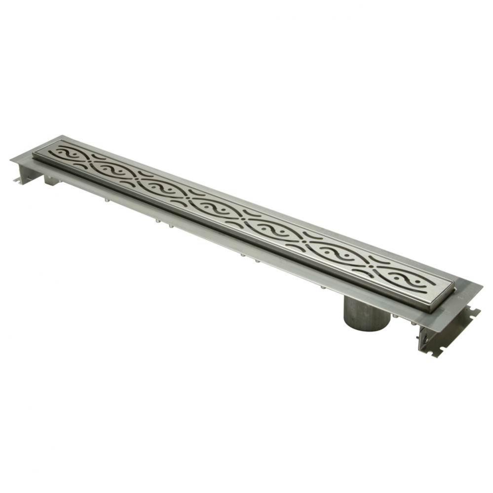 28-Inch Stainless Streel Trench Drain System with Serenity Grate and No-Hub Bottom End Outlet