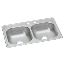Zurn Industries D23322MR2 - Dayton Stainless Steel 33'' x 22'' x 6-9/16'' MR2-Hole Equal Double
