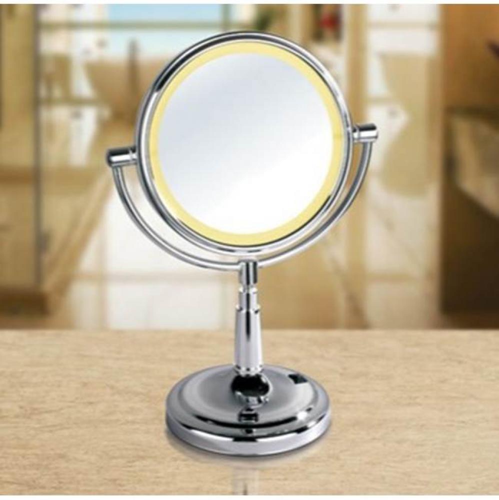 Lighted Table Makeup Mirror 8''Round Battery Operated- Polished Chrome