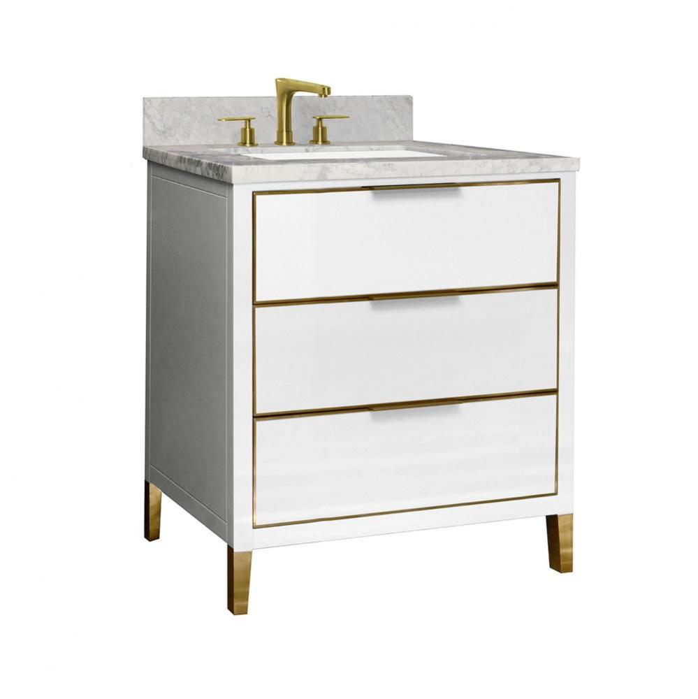 Muse Vanity Cabinet 30-in, Gloss White with Satin Brass