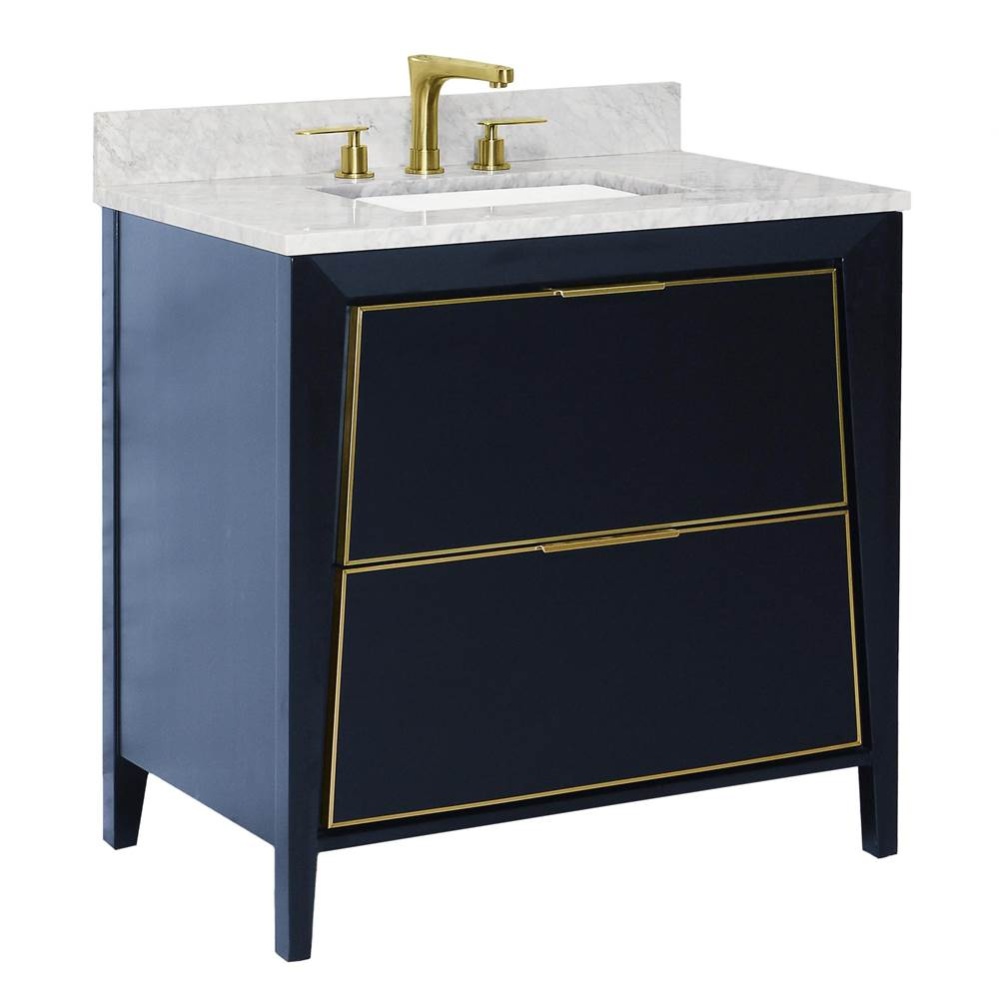 Canto Vanity Cabinet, 36-in Matte White w Satin Brass