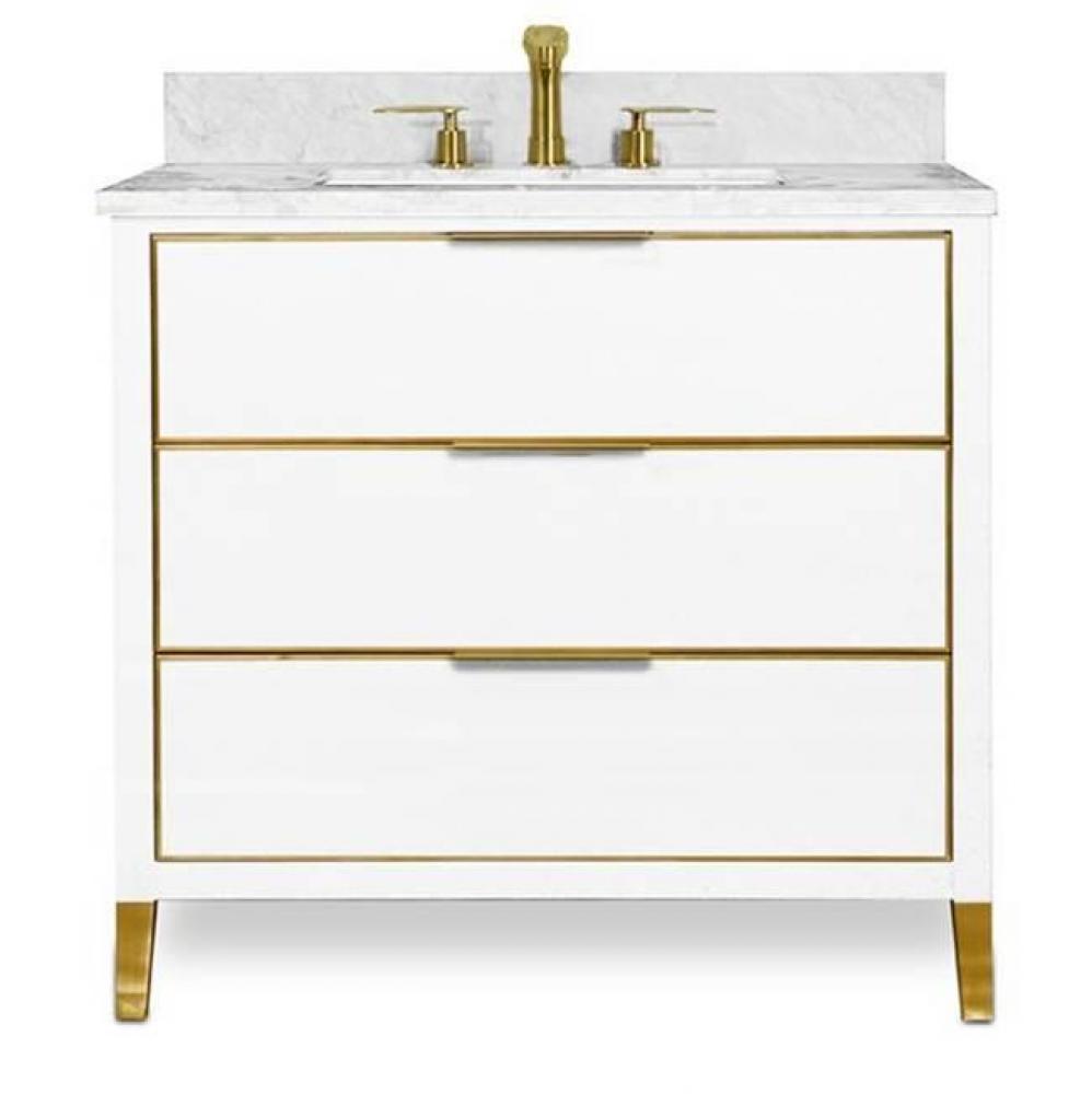 Muse Vanity Cabinet 36-in, Gloss White with Satin Brass
