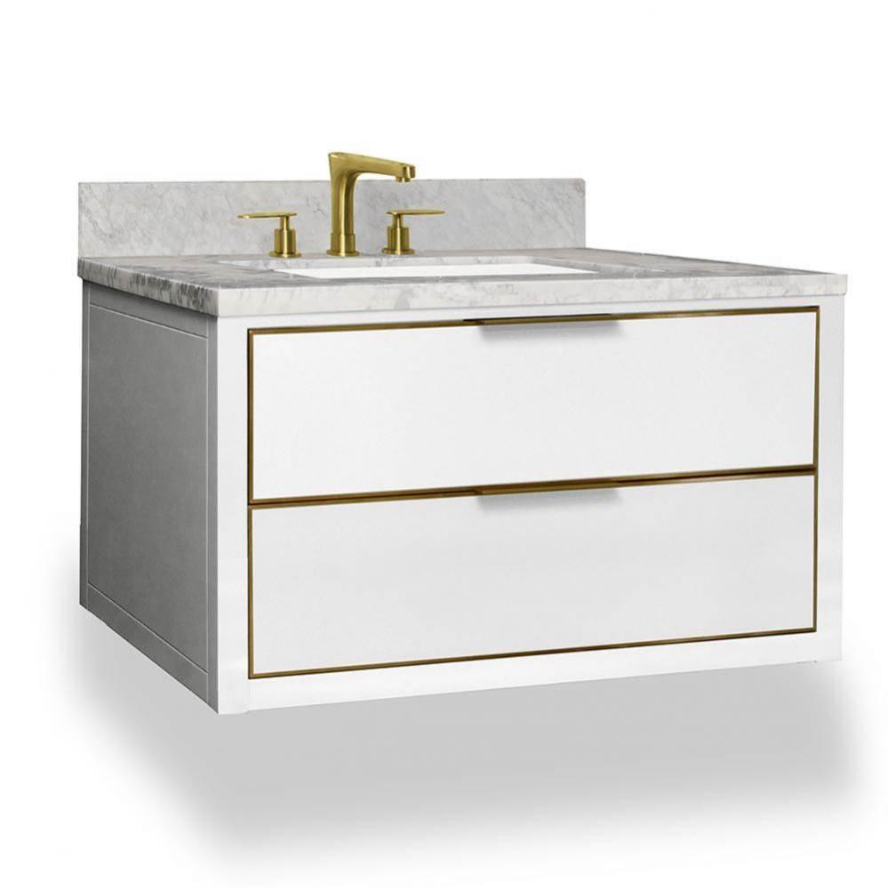 Muse Wallhung Vanity 36-in, Gloss White with Satin Brass