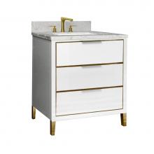 Icera V-5030.014 - Muse Vanity Cabinet 30-in, Gloss White with Satin Brass