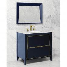 Icera V-3036.07 - Canto Vanity Cabinet, 36-in Blue w Satin Brass Trim