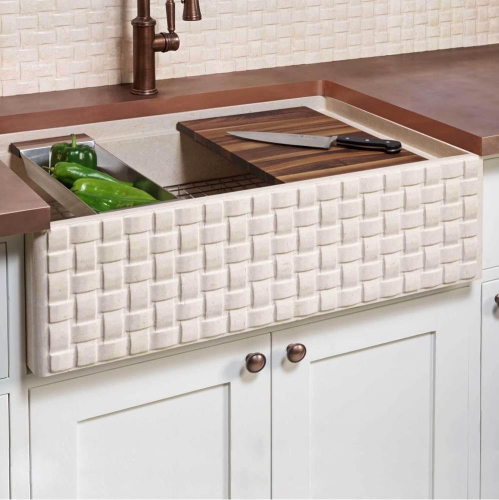 Workstation Kitchen Sink With Basket Weave, Accessories Sold Separately.