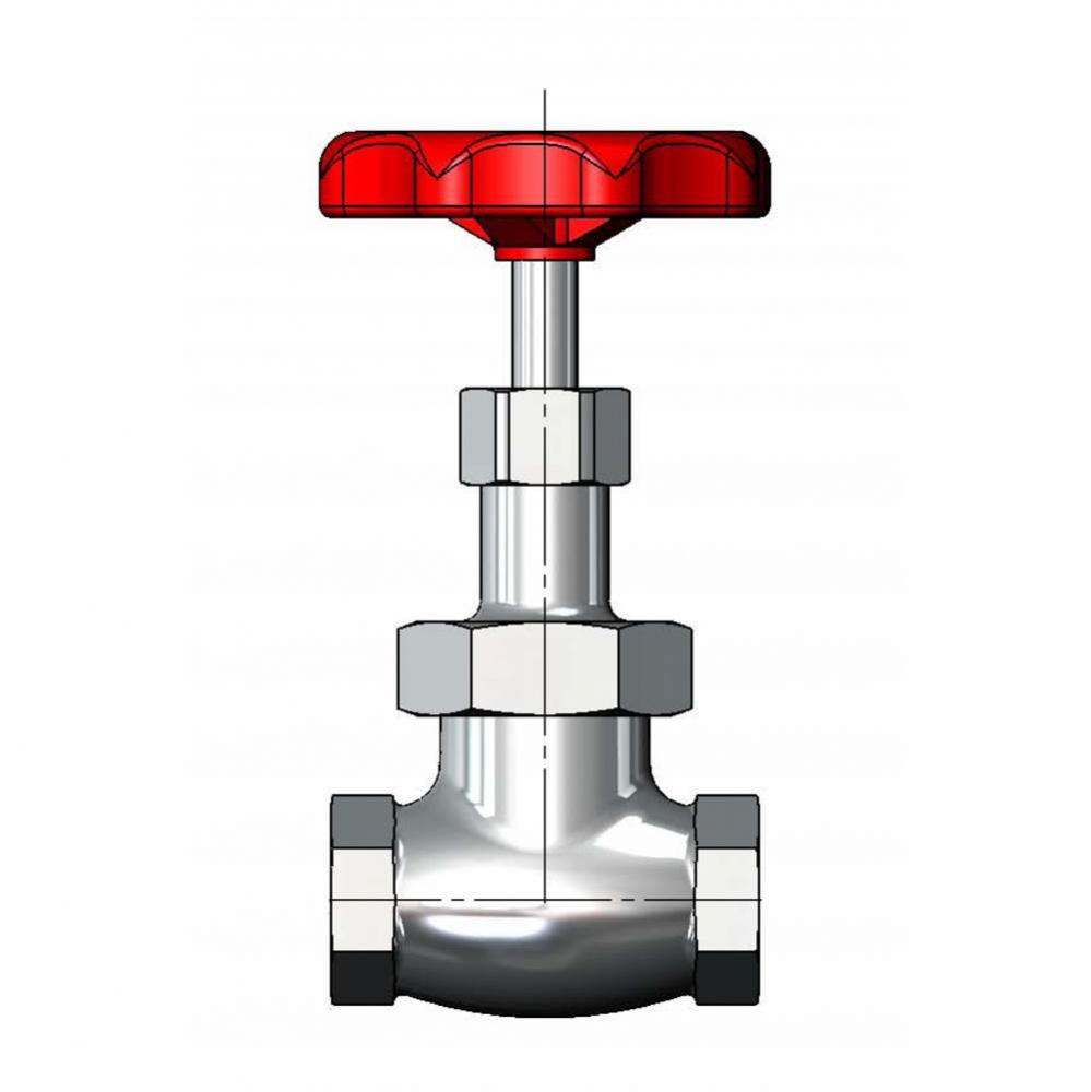 1/2'' GLOBE VALVE, ROUGH CHROME PLATED (STANDARD RED HANDLE, UNLESS OTHERWISE SPECIFIED)