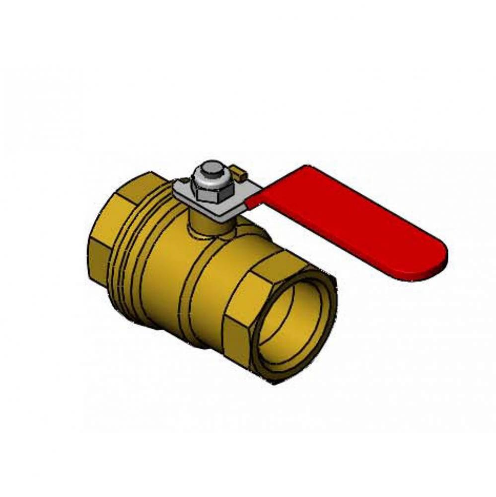 Ball Valve, 3/4 Female NPT, Brass, Zinc Plated Red Coated Lever Handle