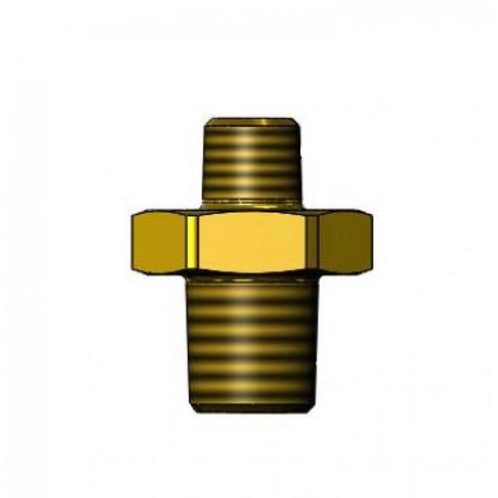 Reducing Hex Nipple, 1/4'' NPT-M x 1/8'' NPT-M (Unplated Brass)