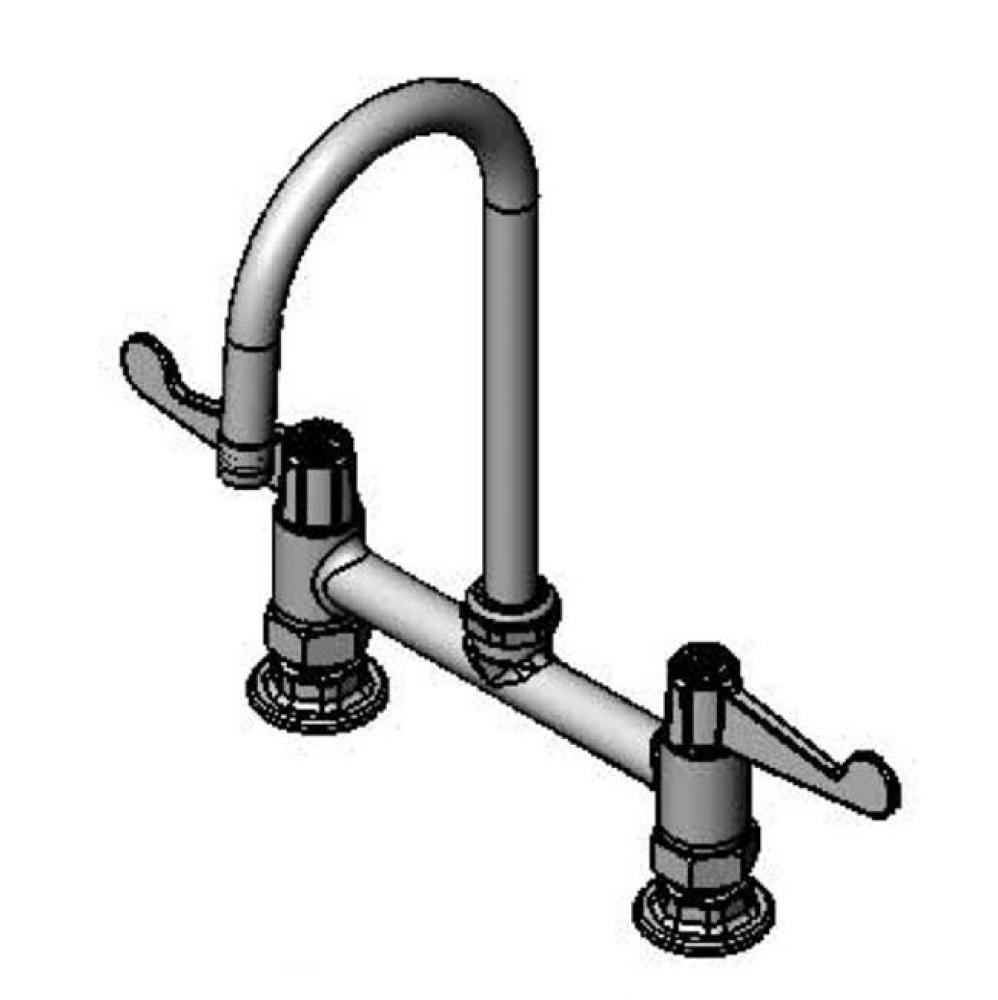 8'' Deck Mount Faucet, 5-1/2'' Swivel Gooseneck, 4'' Wrist Handles,