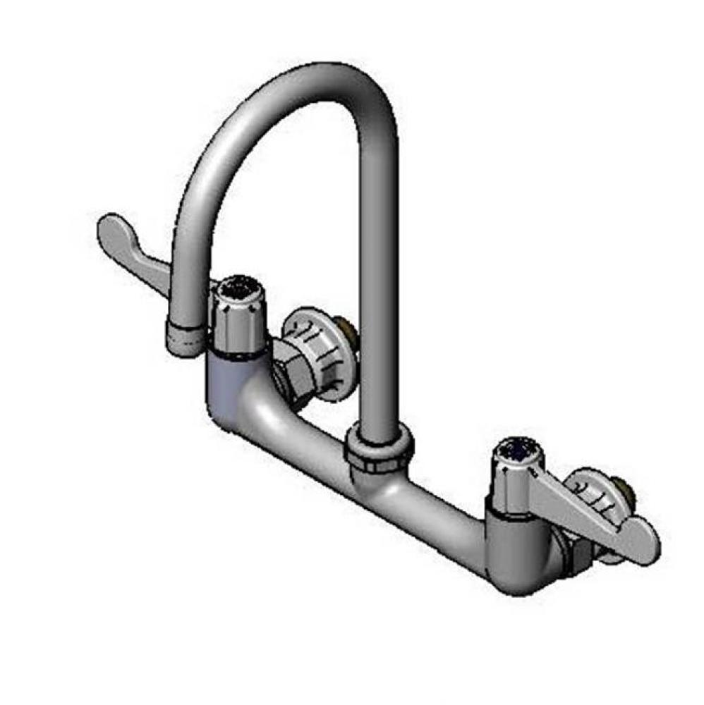 8'' Wall Mount Faucet, 4'' Wrist-Action Handles, 5 1/2'' Swivel Goos
