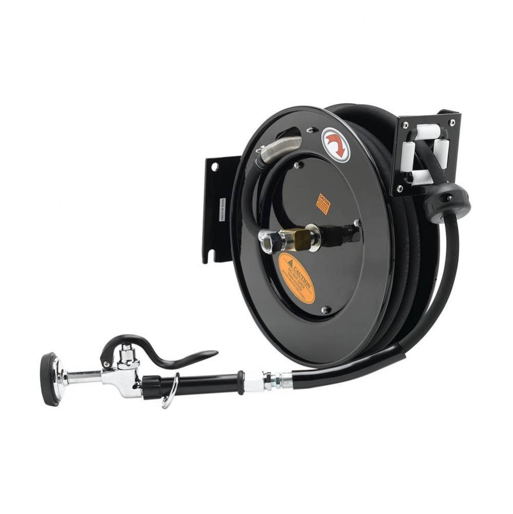 Hose Reel, Open, Powder Coated Steel, 35' x 3/8'' ID Hose w/ Spray Valve & Redu