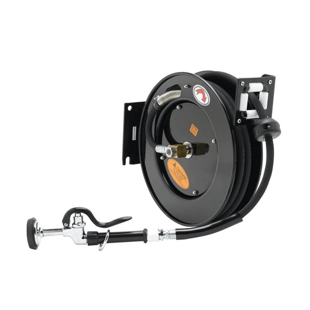 Hose Reel, Open, Powder Coated Steel, 35' x 3/8'' ID Hose with Spray Valve EQUIP