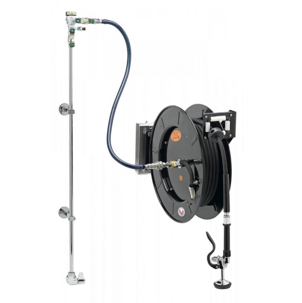 EQUIP Hose Reel System, Single-Temp Wall Mount Base Faucet, 3/8'' x 50' Hose, Wall