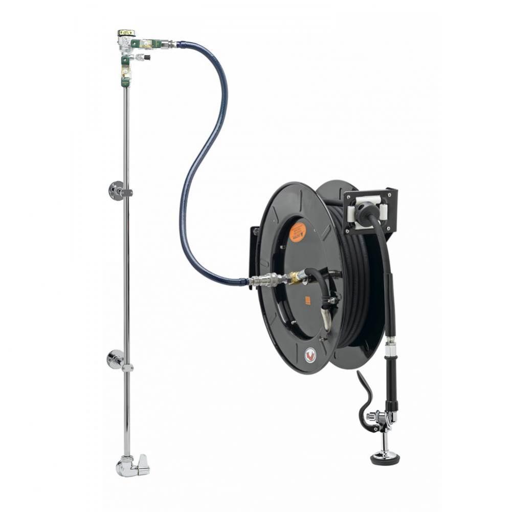 EQUIP Hose Reel System, Single-Temp Wall Mount Base Faucet, 3/8'' x 50' Hose