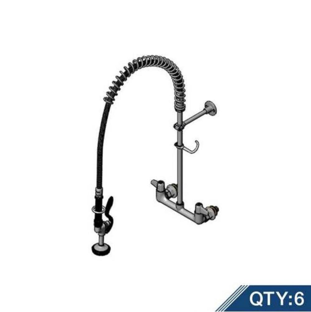 Pre-Rinse Unit, 8'' Wall Mount Mixing Faucet, Quarter-Turn Ceramic Cartridges, equip Lev