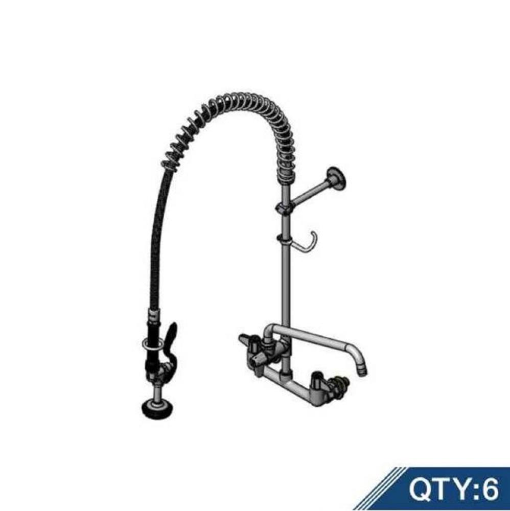 Pre-Rinse Unit, 8'' Wall Mount Mixing Faucet, Quarter-Turn Ceramic Cartridges, Add-On Fa