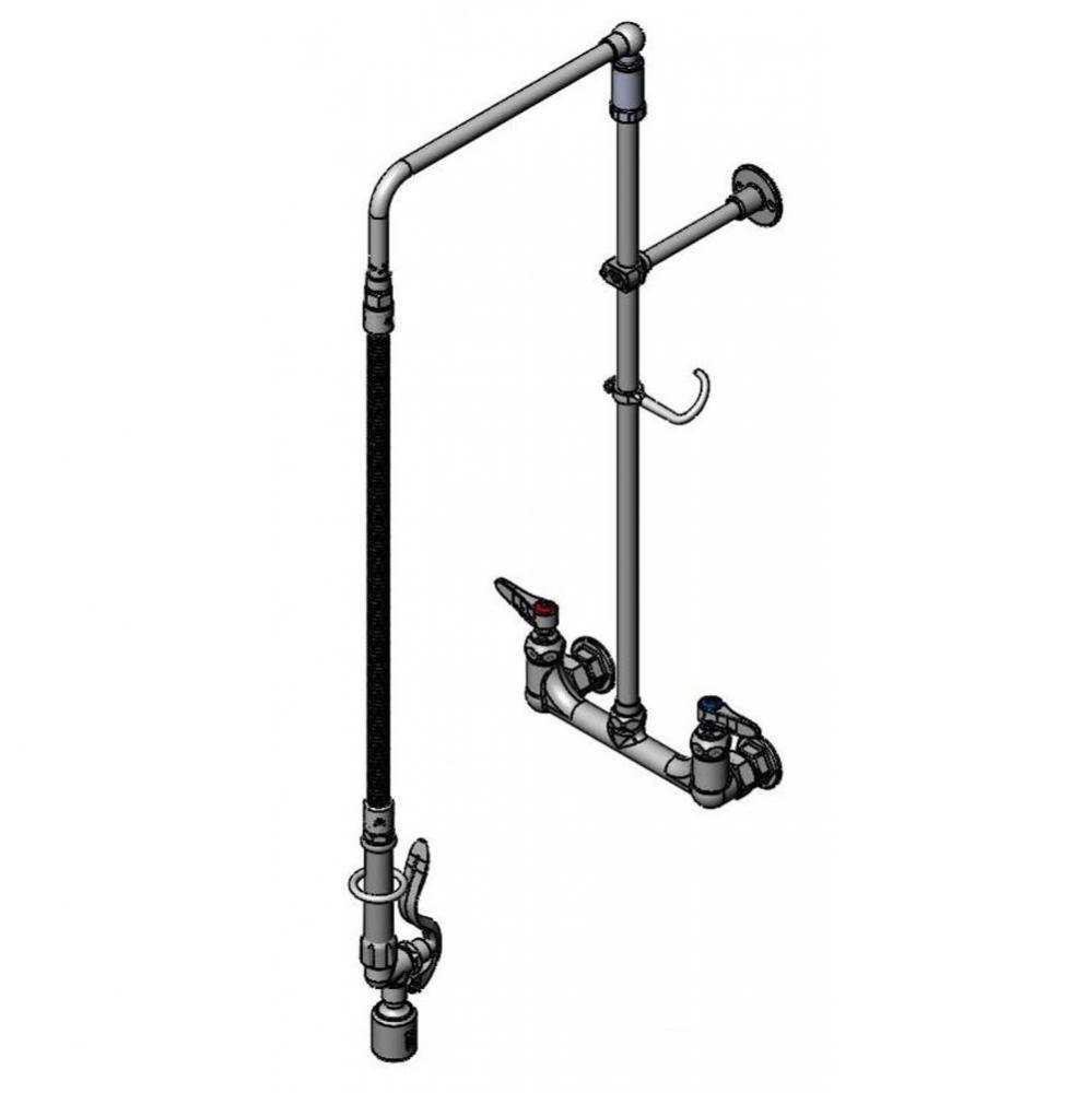 Pre-Rinse: 8'' Wall Mount, Overhead Swivel Arm, Low-Flow Spray Valve, B-0028-H Flex Hose