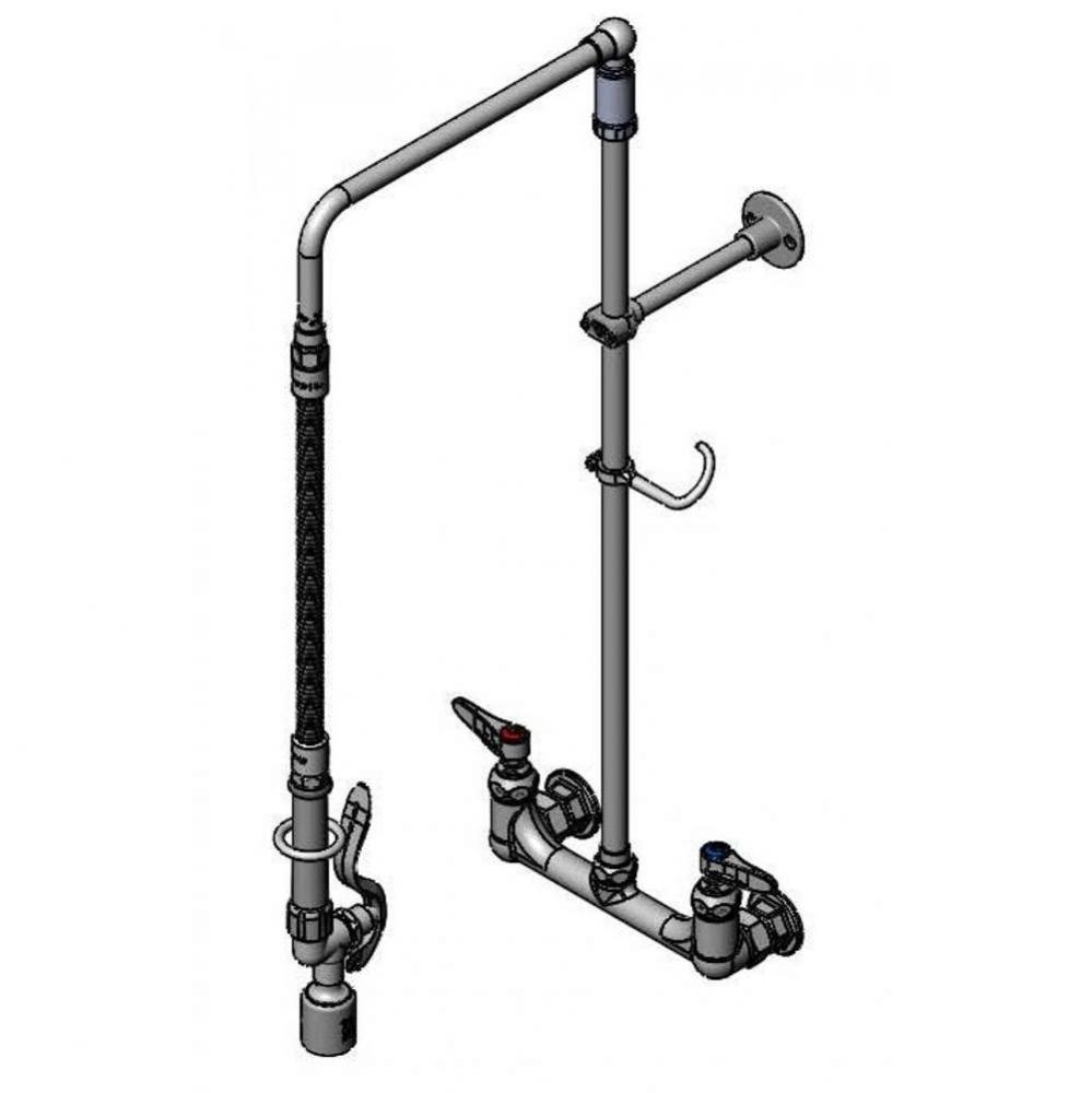 Pre-Rinse: Overhead Swivel Arm, 8'' Wall Mount Base, Low Flow Spray Valve, Wall Bracket