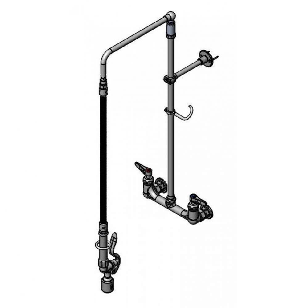 Pre-Rinse: 8'' Wall Mount, Overhead Swivel Arm, Ceramas, Low-Flow Spray Valve, Flex Hose