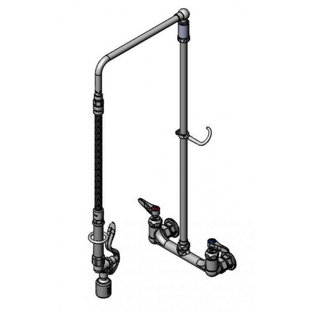 Pre-Rinse, Overhead Swivel Arm, Wall Mount Base, 8'' Centers, Low Flow Spray Valve