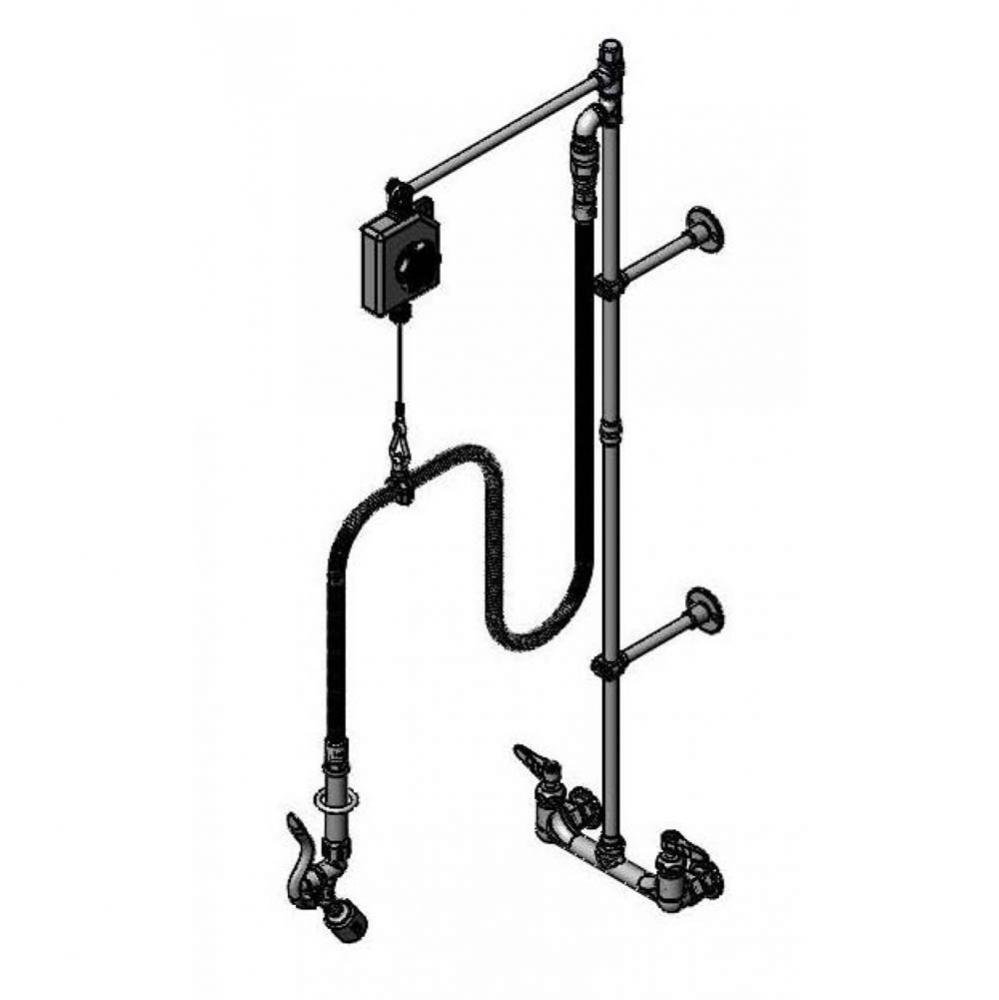 Pre-Rinse: 8'' Wall Mount, Balancer Arm, 68'' Flex Hose, Angled Low-Flow Spray